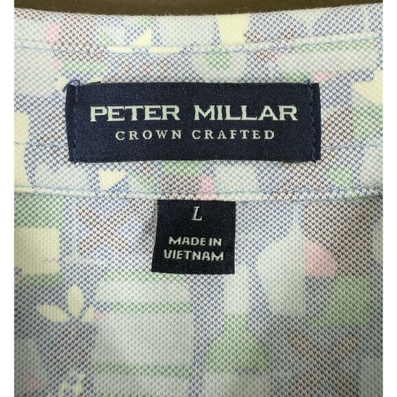 Peter Millar Mens Polo Shirt Cascata Golf Club Sz Large Crown Crafted Wine Print - Picture 8 of 12